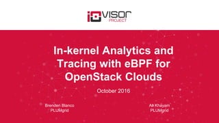 In-kernel Analytics and
Tracing with eBPF for
OpenStack Clouds
October 2016
Brenden Blanco
PLUMgrid
Ali Khayam
PLUMgrid
 