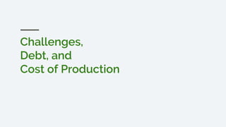 Challenges,
Debt, and
Cost of Production
 