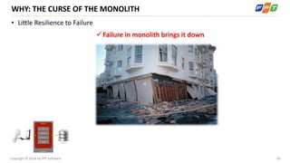 18Copyright © 2014 by FPT Software
WHY: THE CURSE OF THE MONOLITH
• Little Resilience to Failure
Failure in monolith brin...