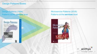 Design Patterns (1994)
Patterns at the classes level
Microservice Patterns (2018)
Patterns at the services level
Design Patterns Books
3
 