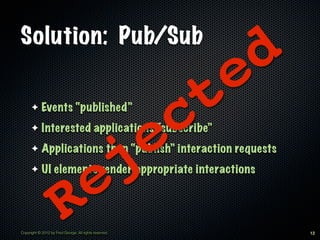 Solution: Pub/Sub

                                                                    e d
      ✦     Events “published”
...