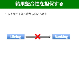 結果整合性を担保する
• リトライするべきかしないべきか
Lifelog Ranking
 