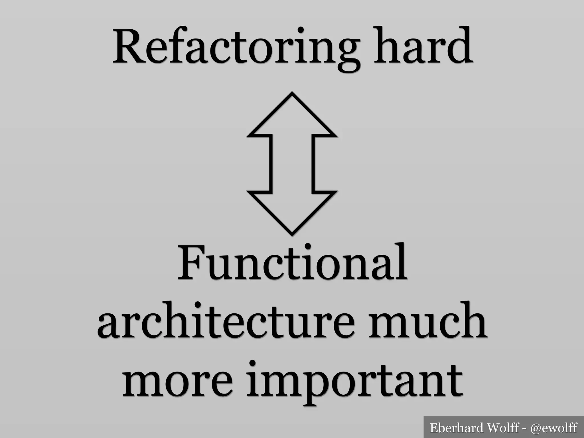 Eberhard Wolff - @ewolff
Refactoring hard
Functional
architecture much
more important
 