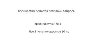 Количество попыток отправки запроса
Крайний случай № 1
Все 3 попытки сдохли за 10 мс
 