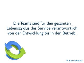 Die Teams sind für den gesamten
Lebenszyklus des Service verantwortlich
von der Entwicklung bis in den Betrieb.
 
