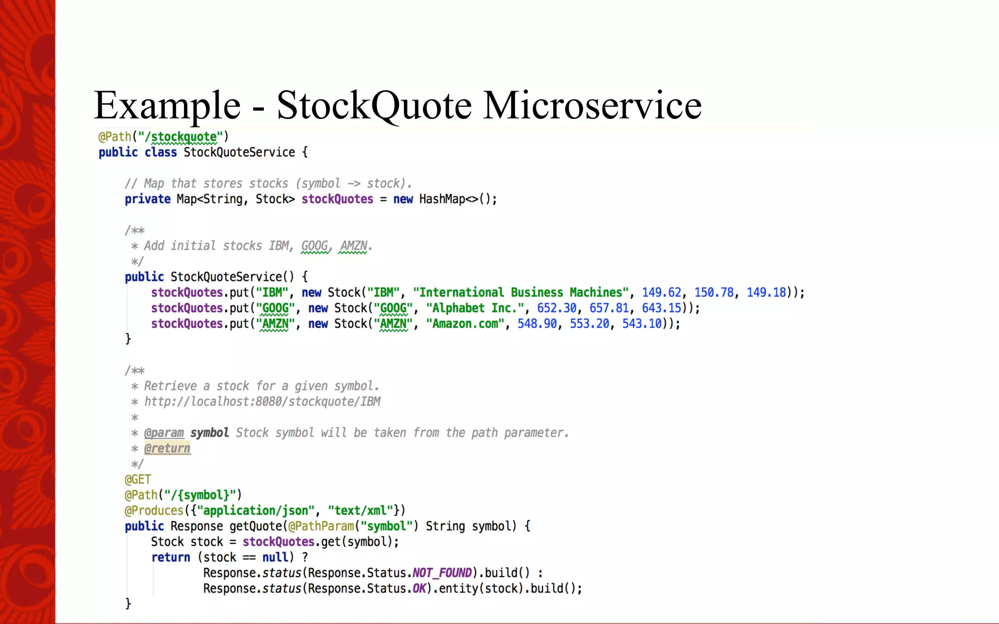 Example - StockQuote Microservice
 