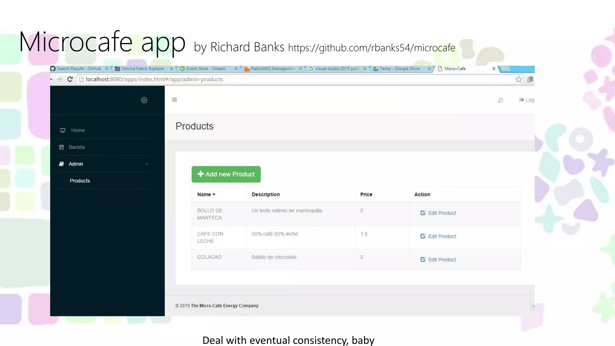 Microcafe app by Richard Banks https://github.com/rbanks54/microcafe Deal with eventual consistency, baby 