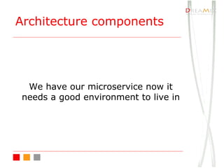 Architecture components
We have our microservice now it
needs a good environment to live in
 
