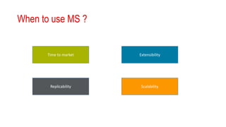 When to use MS ?
Time to market Extensibility
Replicability Scalability
 