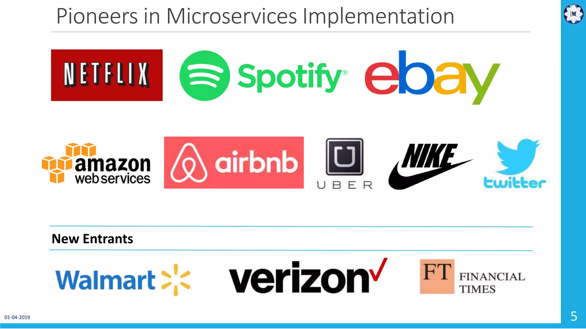 Pioneers in Microservices Implementation 01-04-2019 5 New Entrants 