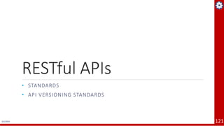 4/1/2019 121
RESTful APIs
• STANDARDS
• API VERSIONING STANDARDS
 