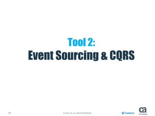 14 © 2015 CA. ALL RIGHTS RESERVED. inadarei
Tool 2:
Event Sourcing & CQRS
 
