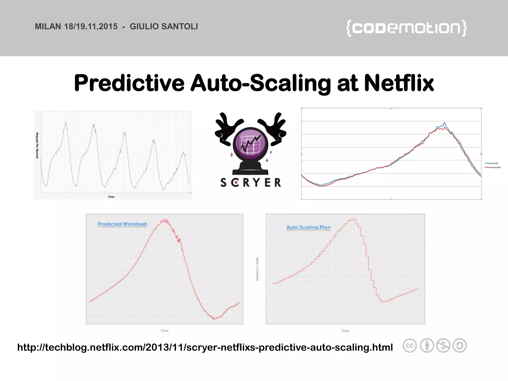 MILAN 18/19.11.2015 - GIULIO SANTOLI
Predictive Auto-Scaling at Netflix
http://techblog.netflix.com/2013/11/scryer-netflixs-predictive-auto-scaling.html
 