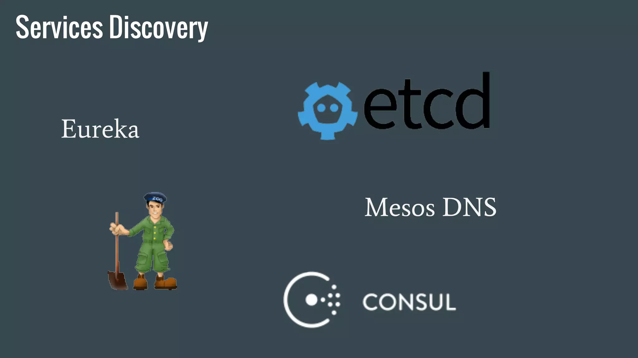 Services Discovery
Eureka
Mesos DNS
 