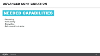 45CONFIDENTIAL
45
ADVANCED CONFIGURATION
• Versioning
• Auditability
• Encryption
• Refresh without restart
NEEDED CAPABILITIES
 