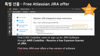 d ZNN 5 J RJW =E5 OONZ
First 2,000 CodeStar users to sign up for JIRA Software
through AWS CodeStar - Receive a free 5-per...