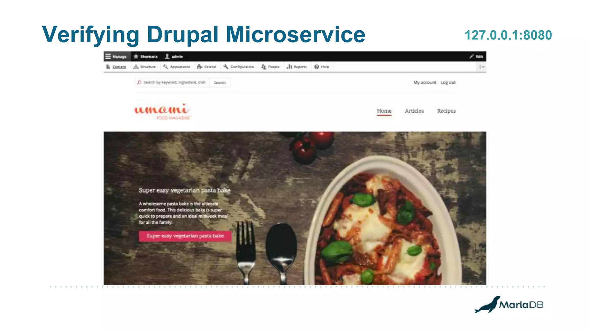 Verifying Drupal Microservice 127.0.0.1:8080 