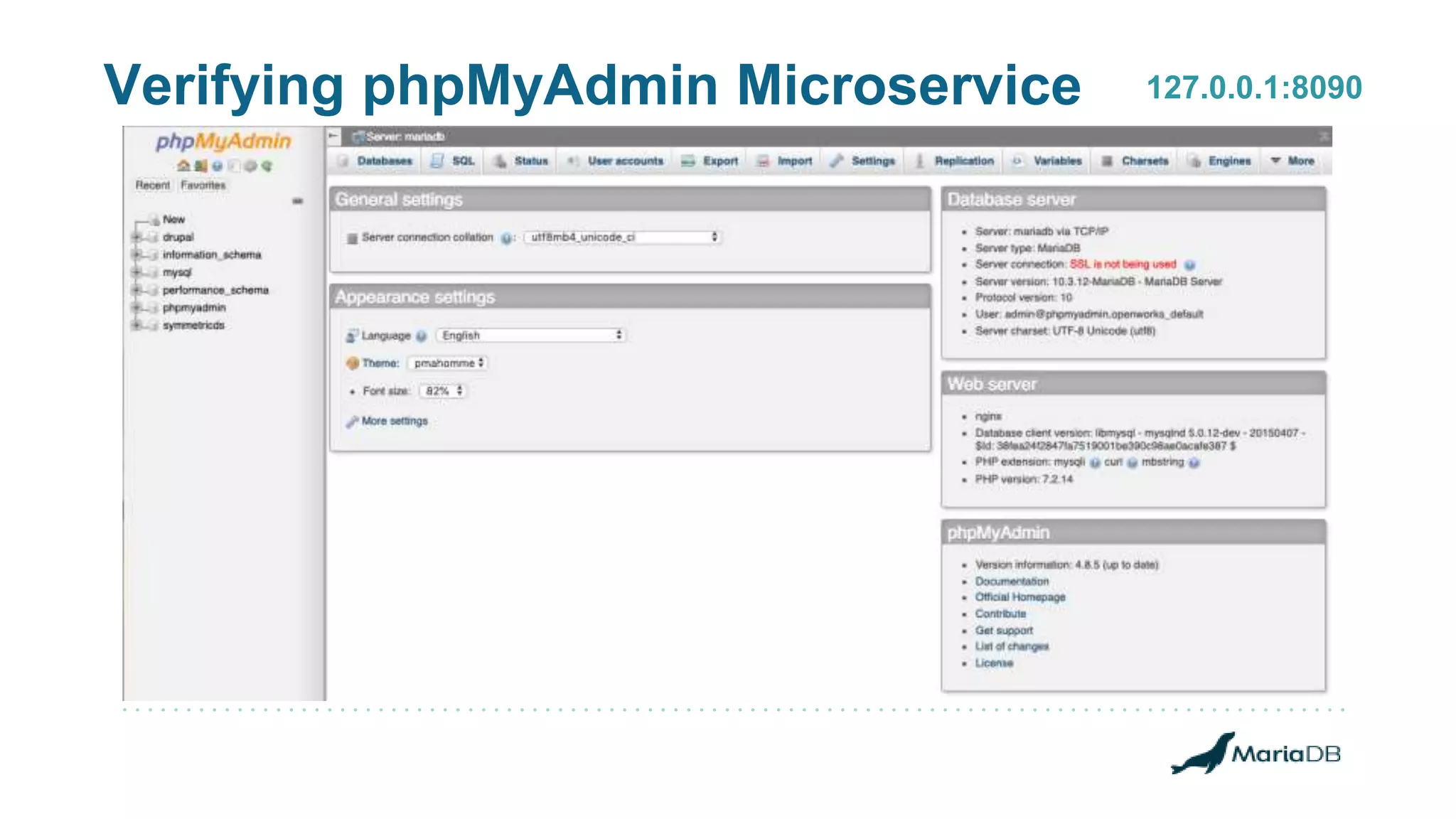 Verifying phpMyAdmin Microservice 127.0.0.1:8090 