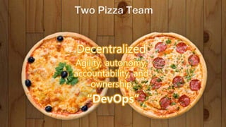 How to DevOps?
“제품 개발팀을 작게 유지하라 이렇게 하면 프로젝트
를 실제로 실행가능하고 측정가능한 단위로 쪼개야만
하게 된다. 아마존의 대부분의 새로운 기능들과 서비
스는 두 판의 라지 사이즈 피자로 먹일 수 있는 팀에
의하여 개발되었다.”
제프베조스의 2006년 11월 Business Week 인터뷰
 