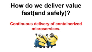 How do we deliver value
fast(and safely)?
Continuous delivery of containerized
microservices.
 