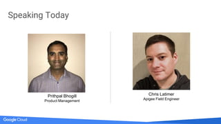 Speaking Today
Prithpal Bhogill
Product Management
Chris Latimer
Apigee Field Engineer
 