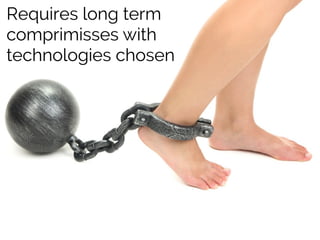 Requires long term
comprimisses with
technologies chosen
 