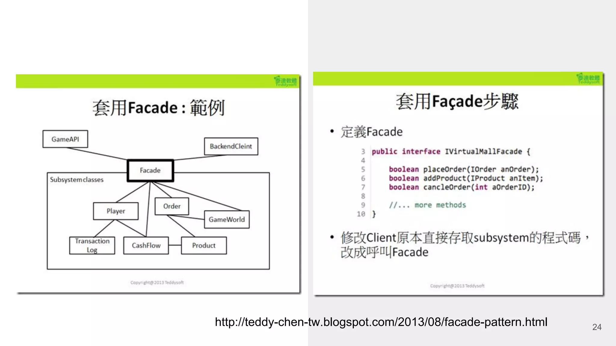 http://teddy-chen-tw.blogspot.com/2013/08/facade-pattern.html 24 