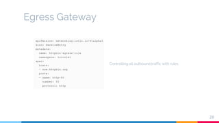 Egress Gateway
28
Controlling all outbound traffic with rules.
 