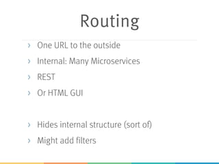Customer Order Catalog
Zuul
Proxy
Automatically maps route to server registered on Eureka
i.e. /customer/**
to CUSTOMER
No configuration
 