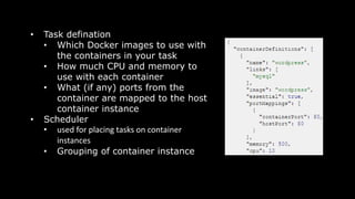 •
•
•
•
•
• used for placing tasks on container
instances
•
 