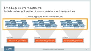 Copyright © 2016, Oracle and/or its affiliates. All rights reserved.
Circuit Breakers Prevent Cascading Failures
• Rule #1 of microservices – avoid coupling!
– Synchronous = two systems are coupled
– Asynchronous = no coupling
• Cascading failures happen when request-handling threads
are waiting on a response from a remote system
• Circuit breakers make synchronous calls from another
thread pool to avoid binding up request-handling threads
• Hystrix (Java-based) is well-known and solves this problem
62
Cascading failures are more common with microservices
 