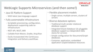 Copyright © 2016, Oracle and/or its affiliates. All rights reserved.
Java EE Platform Supports Microservices
• Standards b...