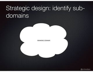 @crichardson
Strategic design: identify sub-
domains
BANKING DOMAIN
 