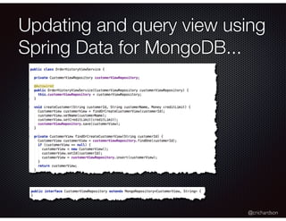 @crichardson
Updating and query view using
Spring Data for MongoDB...
 