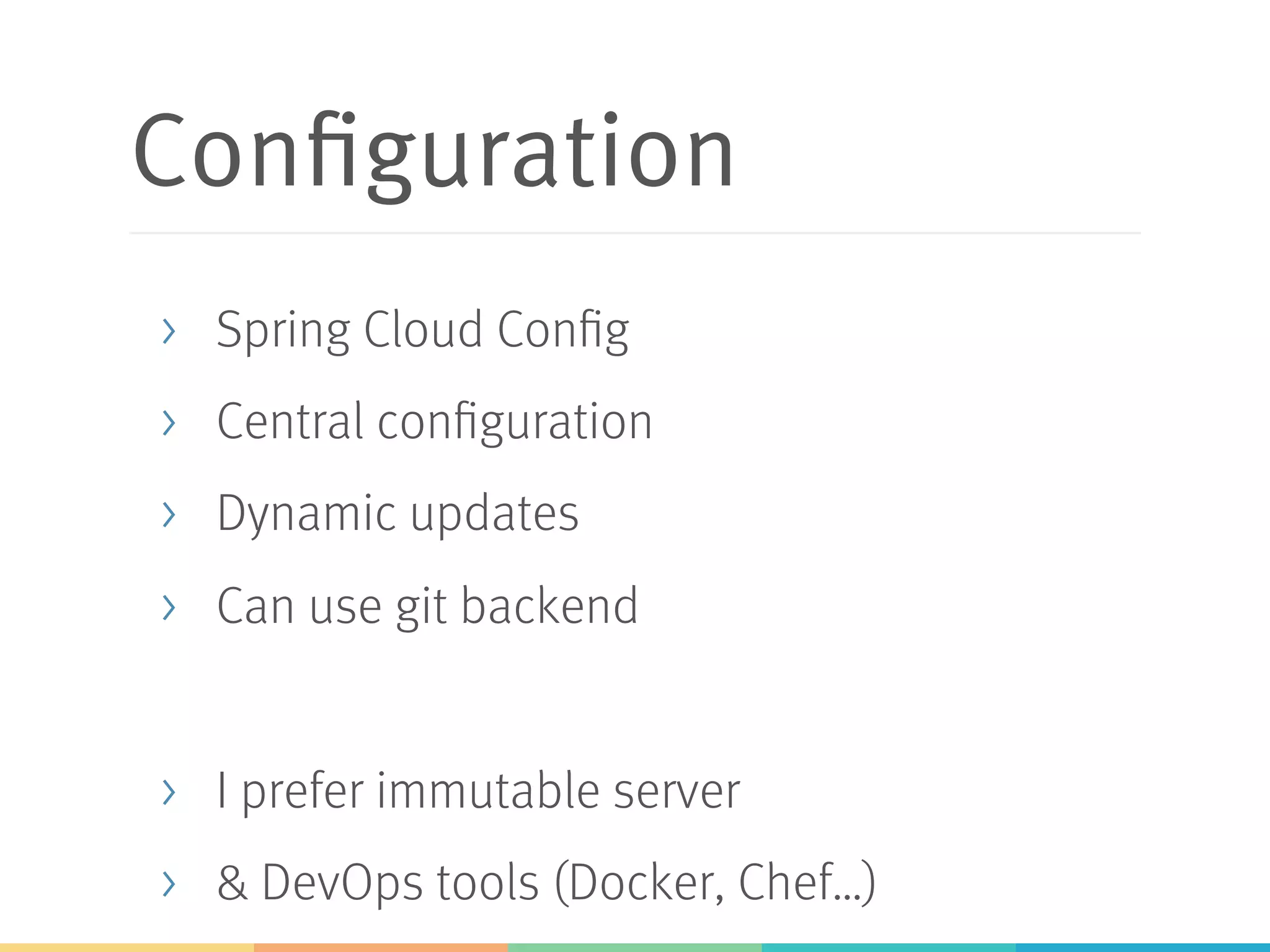 Eureka Server
@EnableEurekaServer
@EnableAutoConfiguration
public class EurekaApplication {
public static void main(String[] args) {
SpringApplication.run(EurekaApplication.class,
args);
}
}
Add dependency to
spring-cloud-starter-eureka-server
 