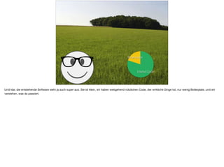 ä
Boilerplate
Useful Code
Und klar, die entstehende Software sieht ja auch super aus. Sie ist klein, wir haben weitgehend nützlichen Code, der wirkliche Dinge tut, nur wenig Boilerplate, und wir
verstehen, was da passiert.
 