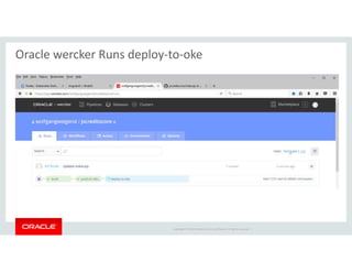 Copyright © 2018 Oracle and/or its affiliates. All rights reserved. |
Oracle wercker Runs deploy-to-oke
 