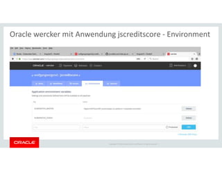 Copyright © 2018 Oracle and/or its affiliates. All rights reserved. |
Oracle wercker mit Anwendung jscreditscore - Environment
 