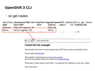 OpenShift 3 CLI
● oc get routes
 