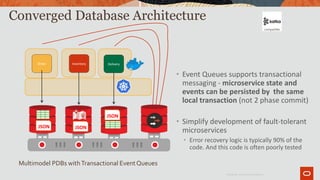 Converged Database Architecture
• Event Queues supports transactional
messaging - microservice state and
events can be per...