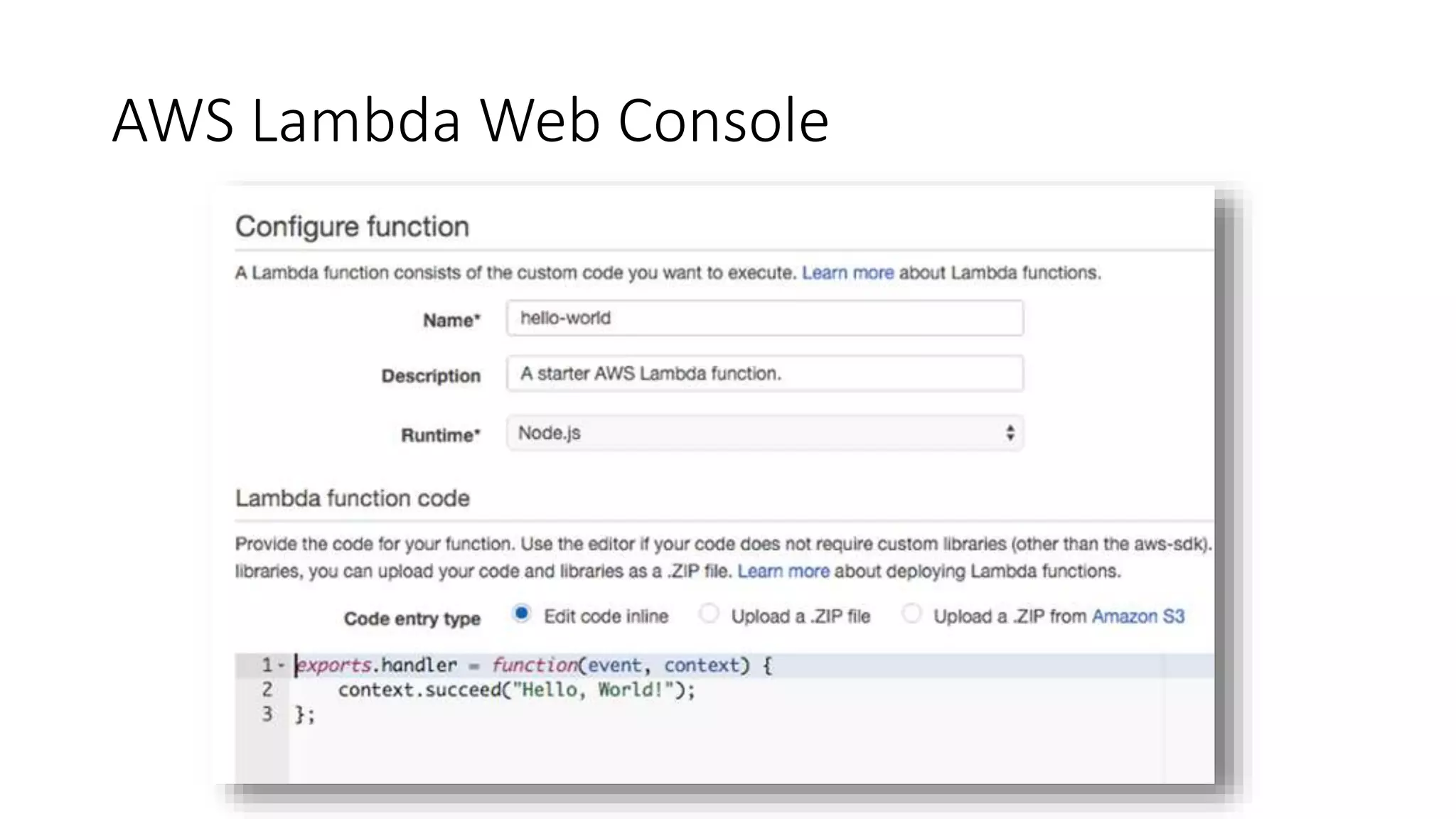 AWS Lambda Web Console
 