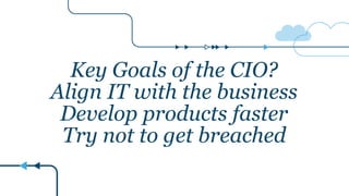 Key Goals of the CIO?
Align IT with the business
Develop products faster
Try not to get breached
 