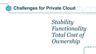Challenges for Private Cloud
Stability
Functionality
Total Cost of
Ownership
 