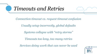 @adrianco
Timeouts and Retries
Bad config: Every service defaults to 2 second timeout, two retries
Edge
service
responds
s...