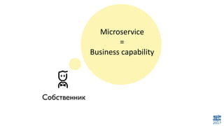 Microservice
=
Business capability
 