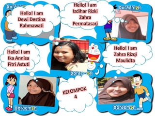 Hello! I am
Izdihar Rizki
Zahra
Permatasari
Hello! I am
Zahra Rizqi
Maulidta
Hello! I am
Ika Annisa
Fitri Astuti
Hello! I am
Dewi Destina
Rahmawati
 