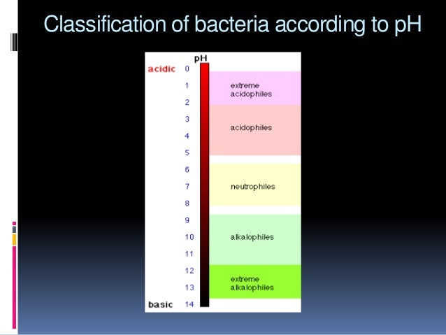 Classification of bacteria according to pH
 