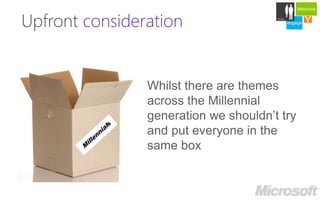 Millennial


Upfront consideration
                             Careers

                        engage   Y
                                 develop
 