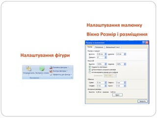 Налаштування малюнку
Вікно Розмір і розміщення
Налаштування фігури
 