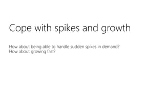 Cope with spikes and growth
How about being able to handle sudden spikes in demand?
How about growing fast?
 